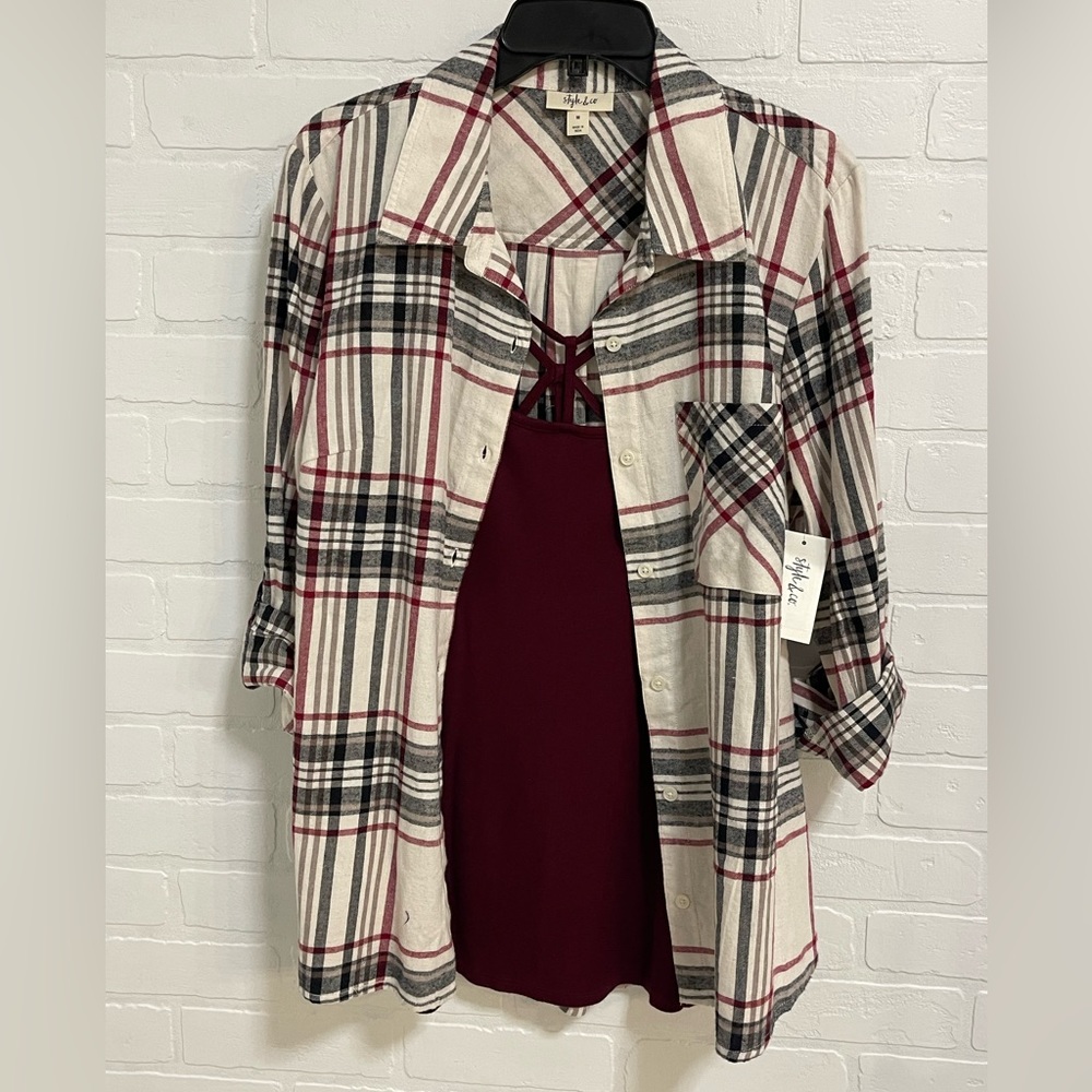 Style & Co. flannel size M with Hippie & Rose “the cozy tank” size L